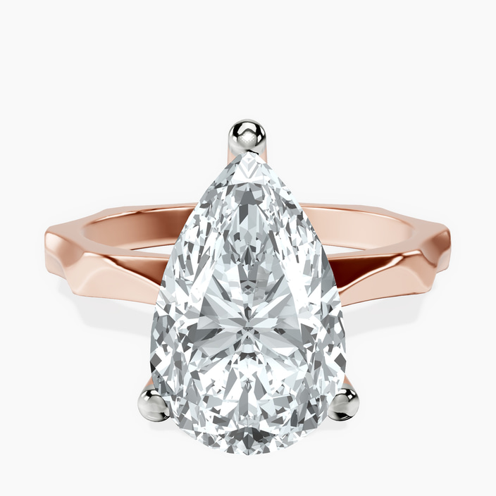 14kt Rose Gold Magnolia Texture Solitaire Lab Diamond Ring front image