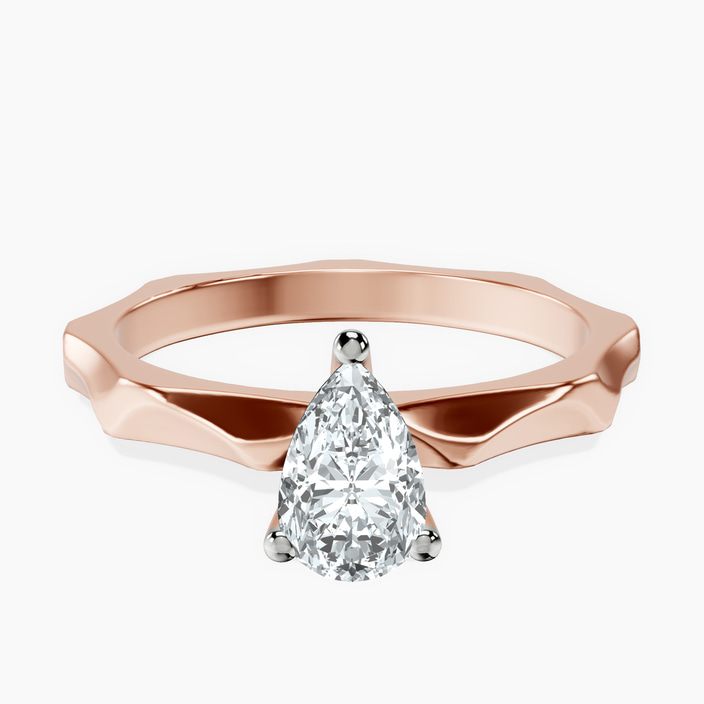 10kt Rose Gold Magnolia Texture Solitaire Lab Diamond Ring front image