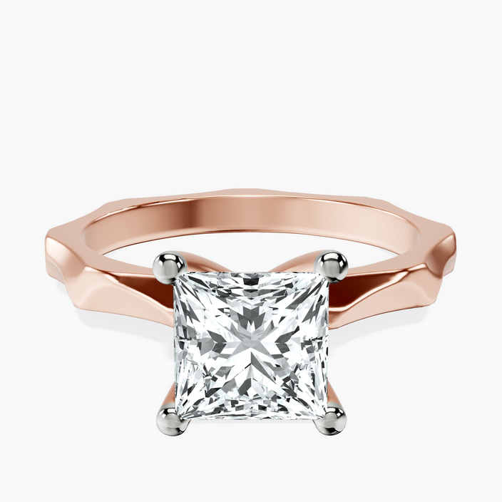 9ct Rose Gold Magnolia Texture Solitaire Lab Diamond Ring front image