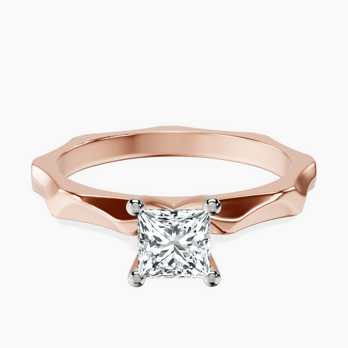 10kt Rose Gold Magnolia Texture Solitaire Lab Diamond Ring front image
