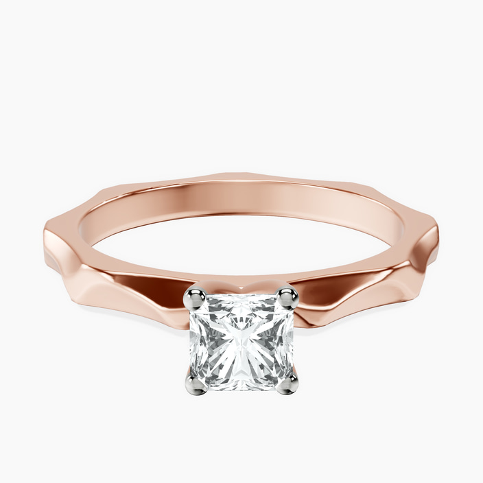 10kt Rose Gold Magnolia Texture Solitaire Lab Diamond Ring front image