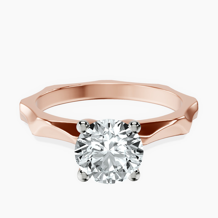 10kt Rose Gold Magnolia Texture Solitaire Lab Diamond Ring front image