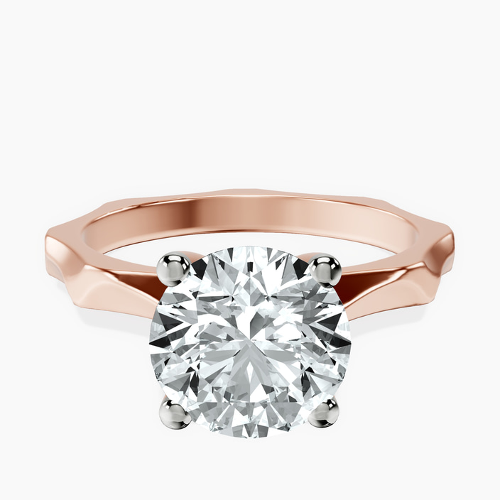 10kt Rose Gold Magnolia Texture Solitaire Lab Diamond Ring front image