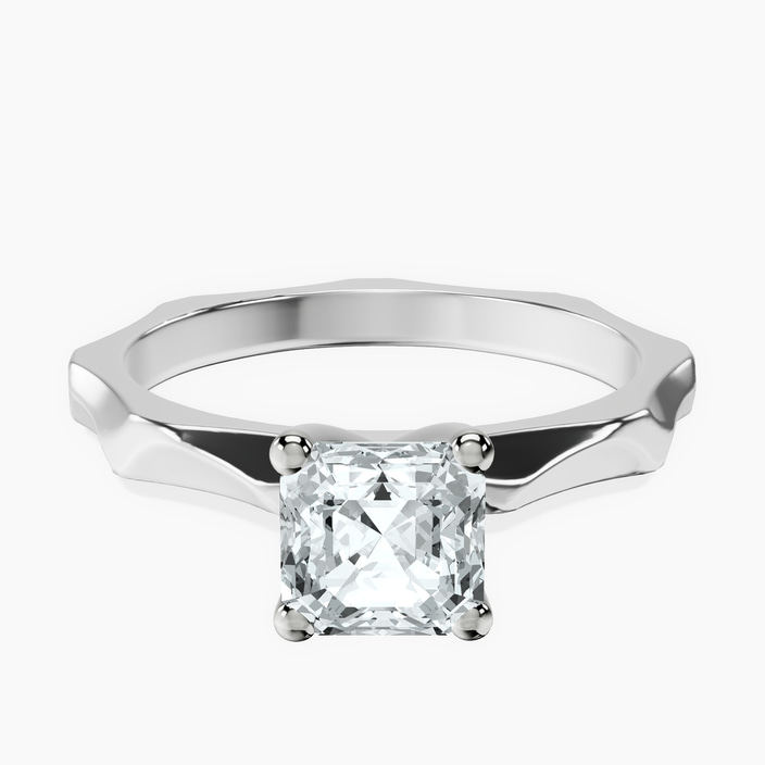 10kt White Gold Magnolia Texture Solitaire Lab Diamond Ring front image