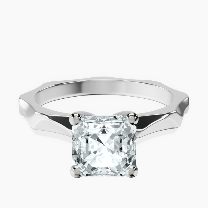 9ct White Gold Magnolia Texture Solitaire Lab Diamond Ring front image