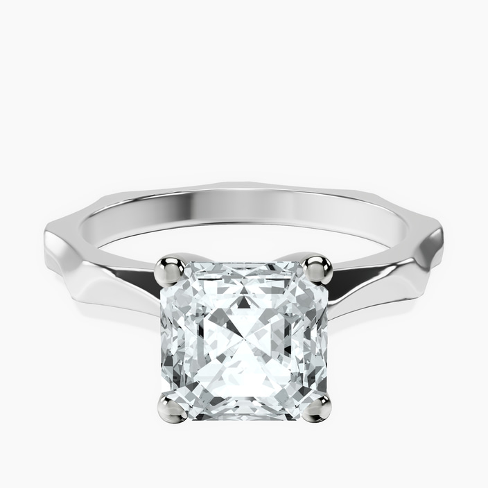 10kt White Gold Magnolia Texture Solitaire Lab Diamond Ring front image