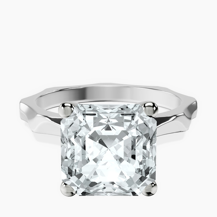 10kt White Gold Magnolia Texture Solitaire Lab Diamond Ring front image