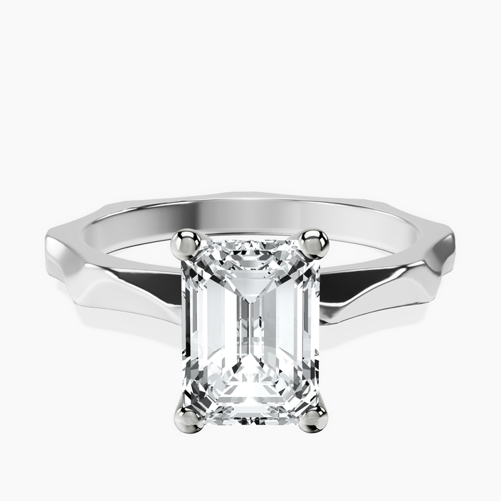 9ct White Gold Magnolia Texture Solitaire Lab Diamond Ring front image