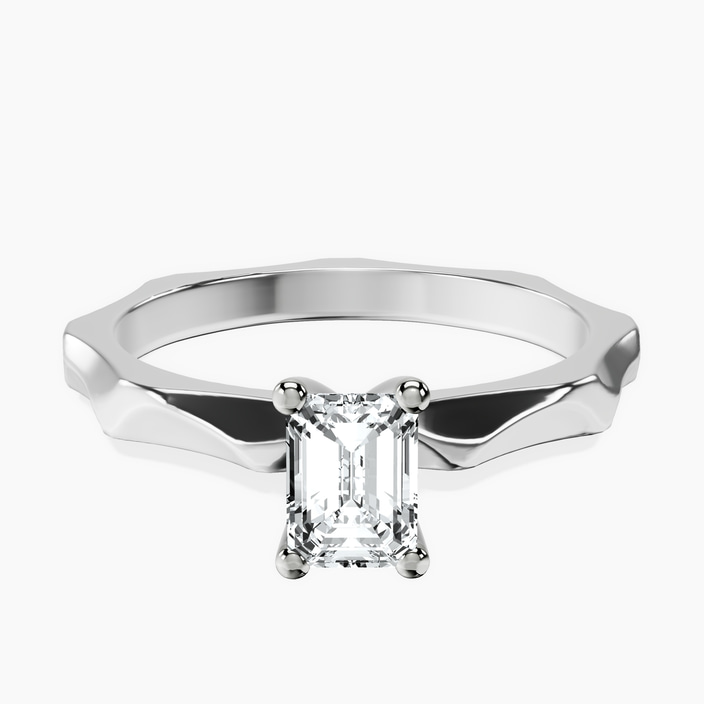 10kt White Gold Magnolia Texture Solitaire Lab Diamond Ring front image
