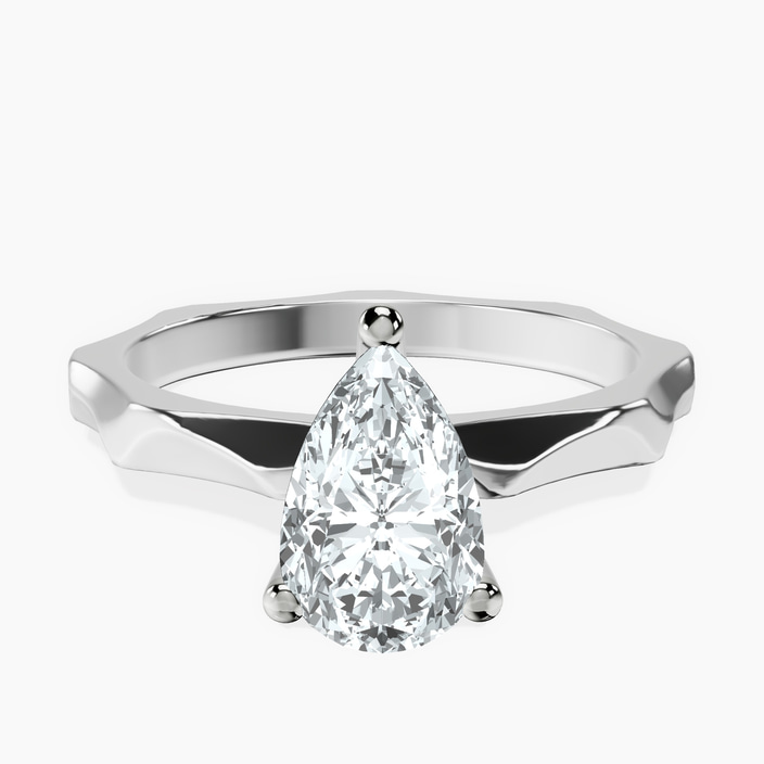 10kt White Gold Magnolia Texture Solitaire Lab Diamond Ring front image
