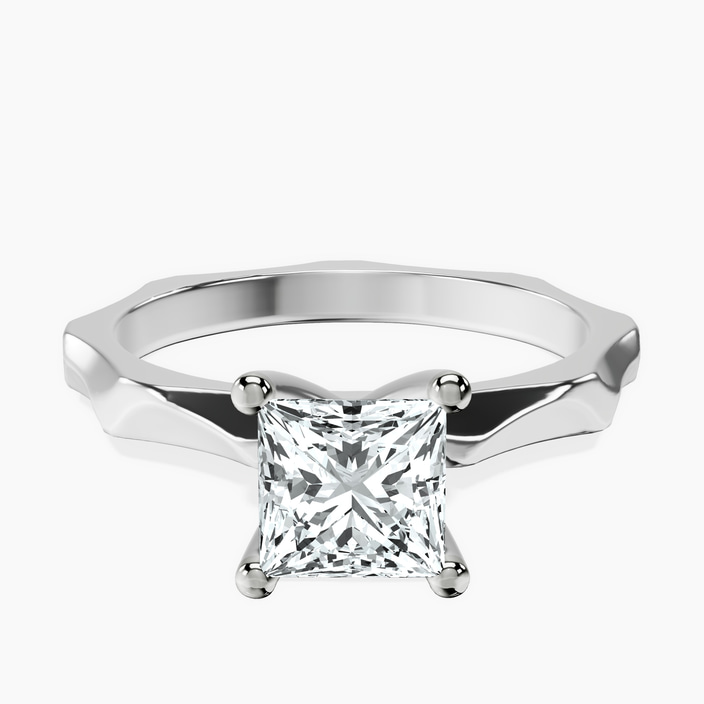 10kt White Gold Magnolia Texture Solitaire Lab Diamond Ring front image