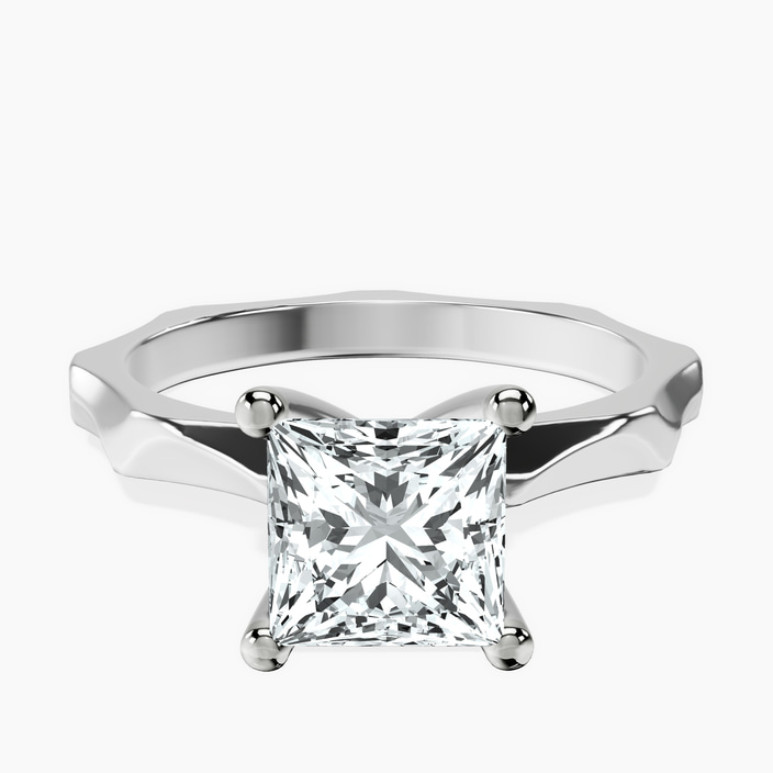 9ct White Gold Magnolia Texture Solitaire Lab Diamond Ring front image