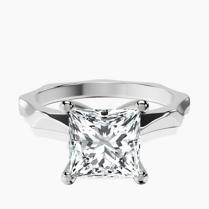 10kt White Gold Magnolia Texture Solitaire Lab Diamond Ring front image