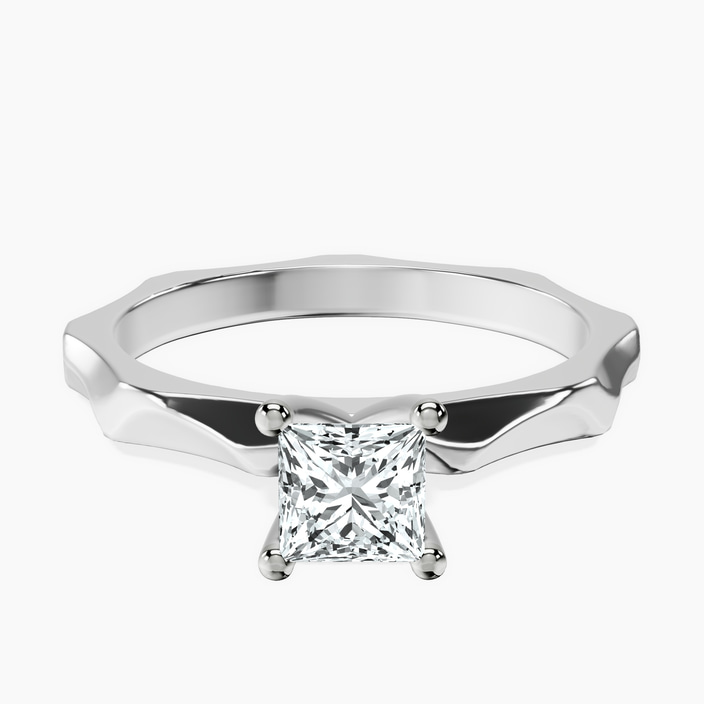 10kt White Gold Magnolia Texture Solitaire Lab Diamond Ring front image