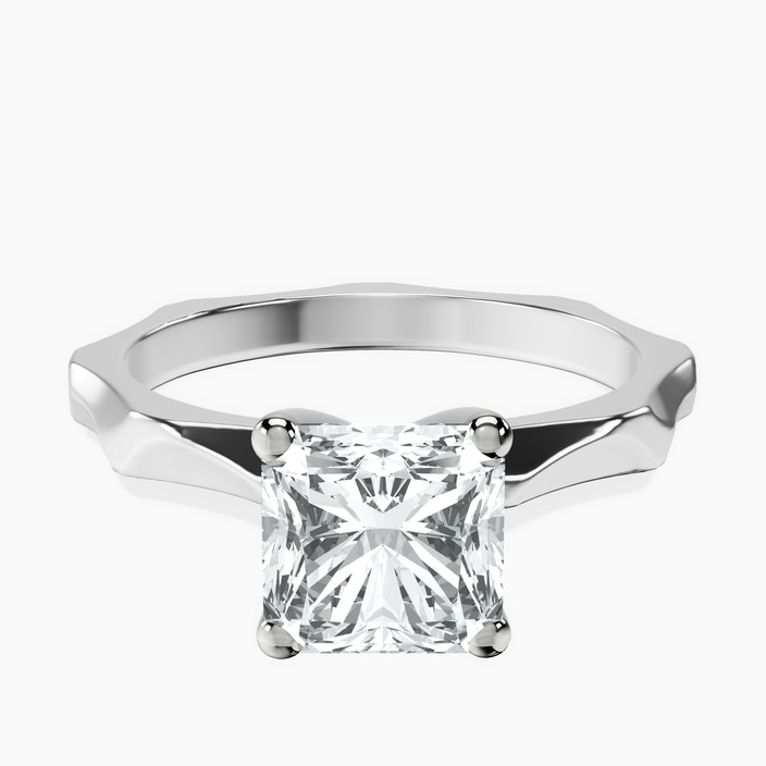 9ct White Gold Magnolia Texture Solitaire Lab Diamond Ring front image