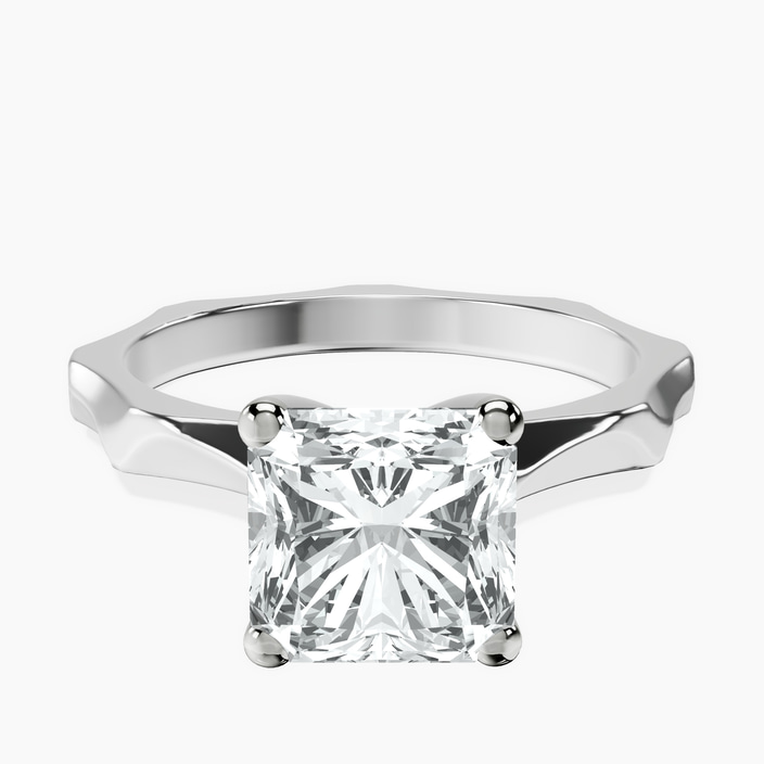 10kt White Gold Magnolia Texture Solitaire Lab Diamond Ring front image