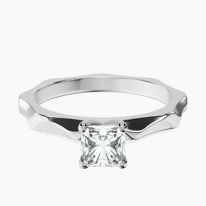 10kt White Gold Magnolia Texture Solitaire Lab Diamond Ring front image