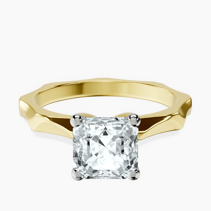 9ct Yellow Gold Magnolia Texture Solitaire Lab Diamond Ring front image