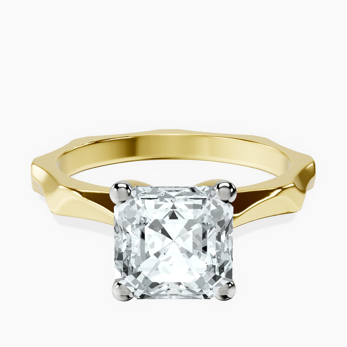 14kt Yellow Gold Magnolia Texture Solitaire Lab Diamond Ring front image
