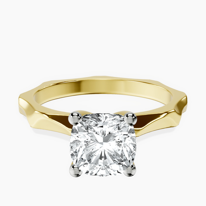 9ct Yellow Gold Magnolia Texture Solitaire Lab Diamond Ring front image