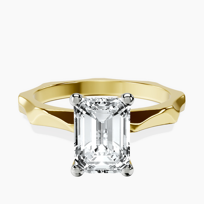 9ct Yellow Gold Magnolia Texture Solitaire Lab Diamond Ring front image