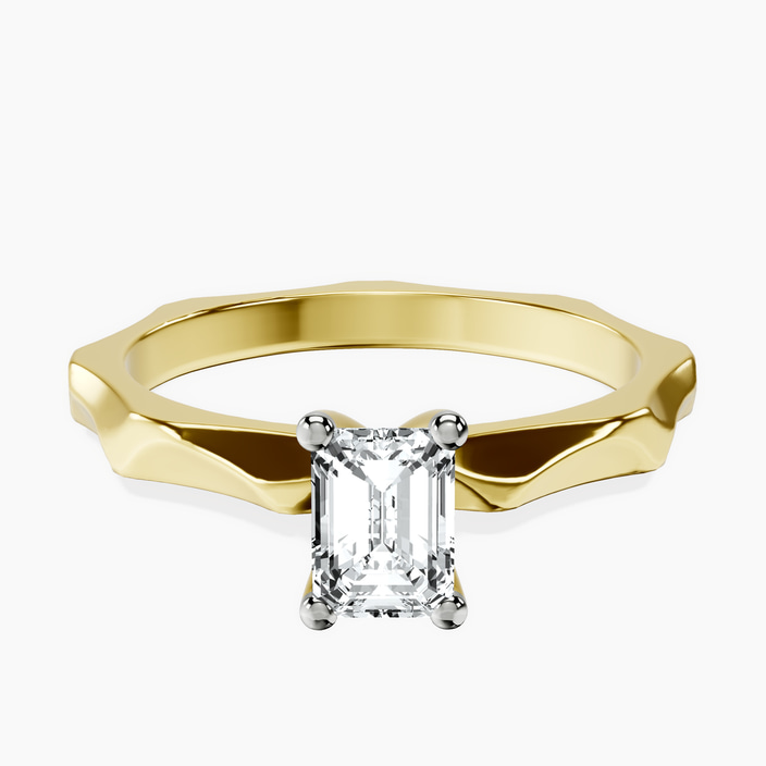 10kt Yellow Gold Magnolia Texture Solitaire Lab Diamond Ring front image