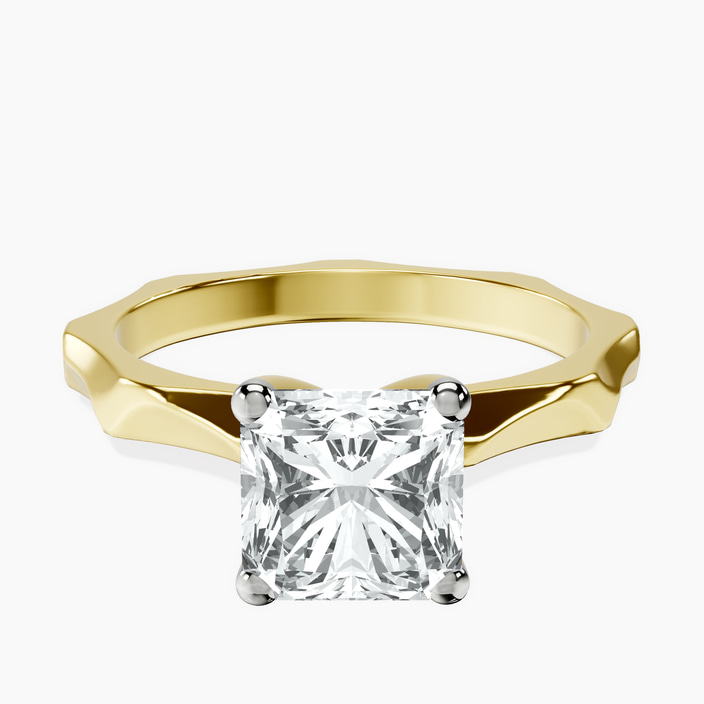 9ct Yellow Gold Magnolia Texture Solitaire Lab Diamond Ring front image