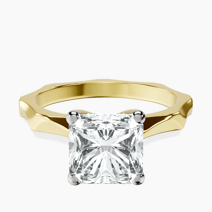 10kt Yellow Gold Magnolia Texture Solitaire Lab Diamond Ring front image