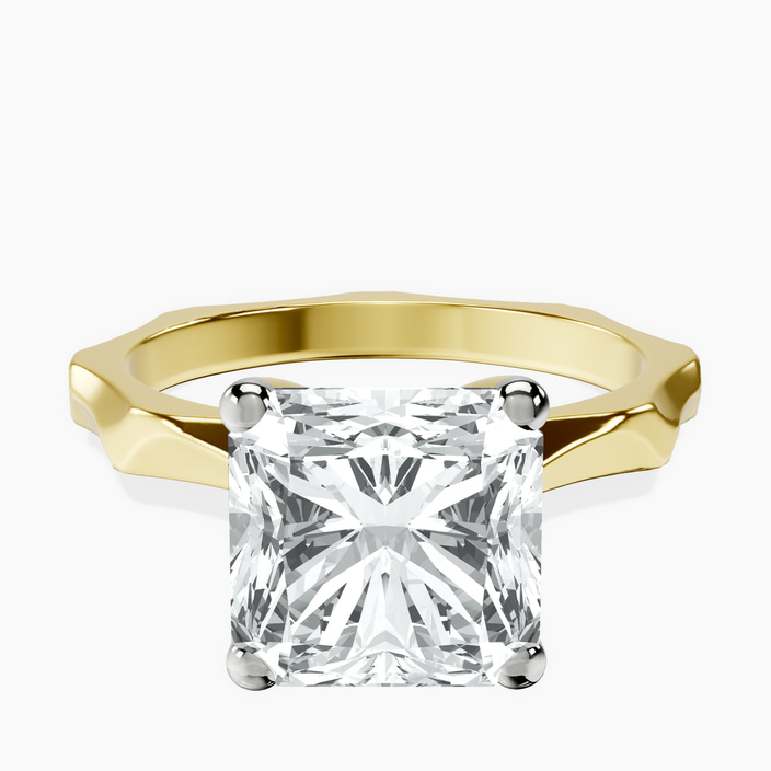 10kt Yellow Gold Magnolia Texture Solitaire Lab Diamond Ring front image