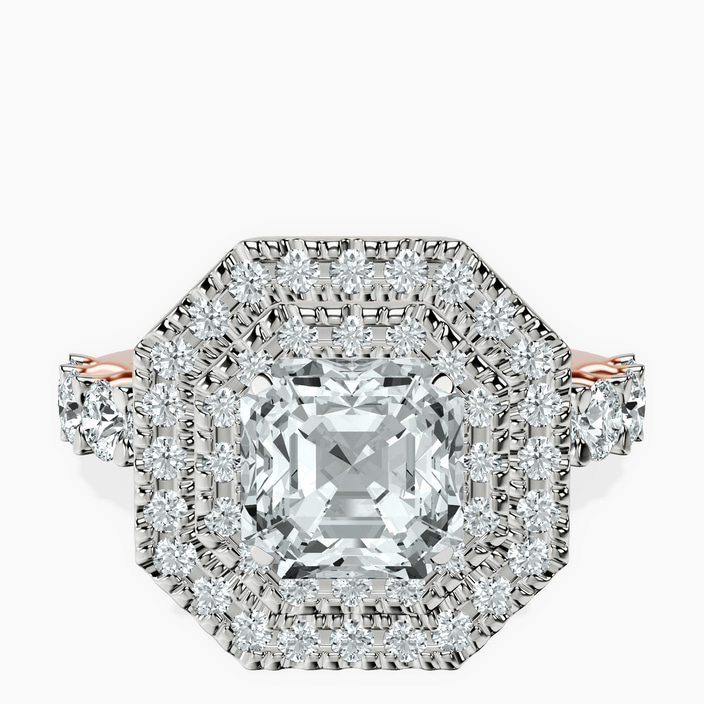 10kt Rose Gold Crowned Cresta Double Halo Lab Diamond Ring front image