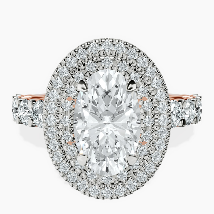 18ct Rose Gold Crowned Cresta Double Halo Lab Diamond Ring front image