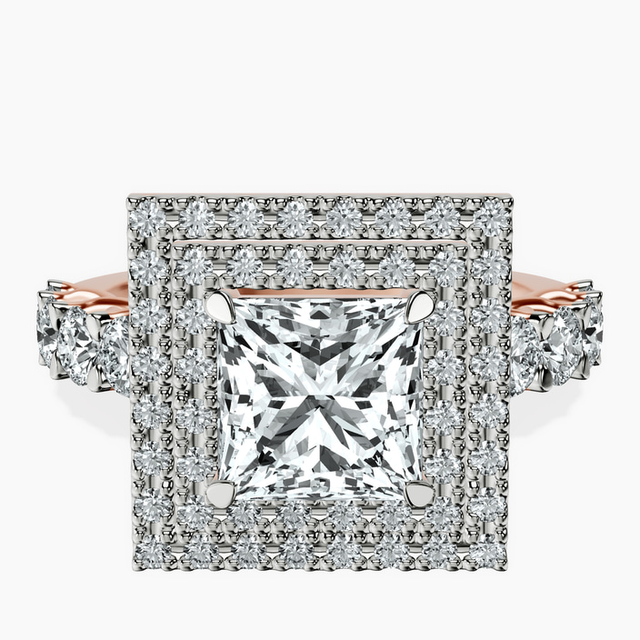 9ct Rose Gold Crowned Cresta Double Halo Lab Diamond Ring front image