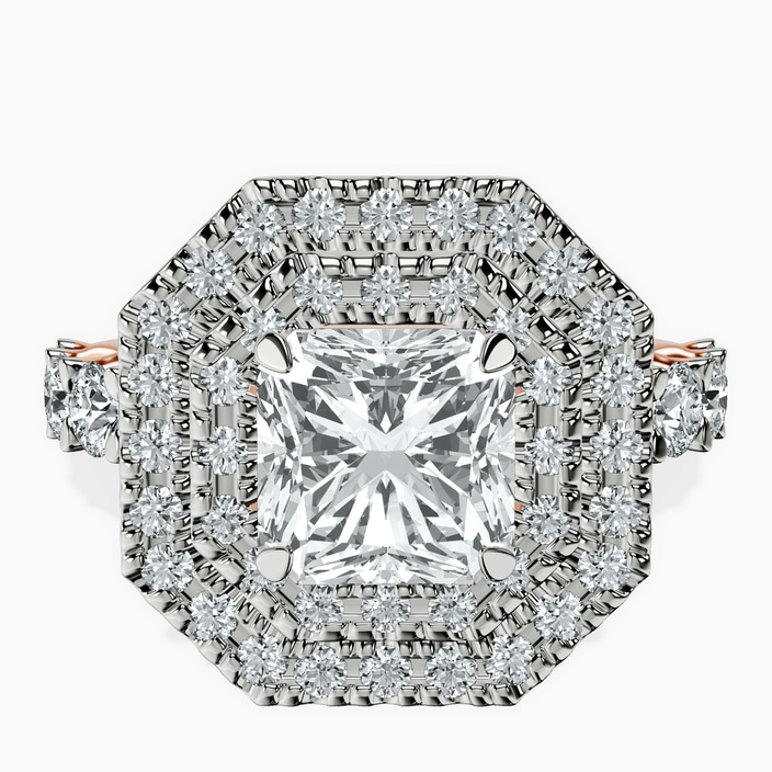 18ct Rose Gold Crowned Cresta Double Halo Lab Diamond Ring front image