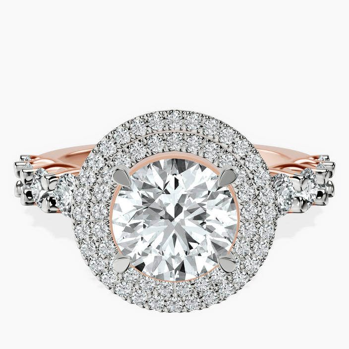 14kt Rose Gold Crowned Cresta Double Halo Lab Diamond Ring front image