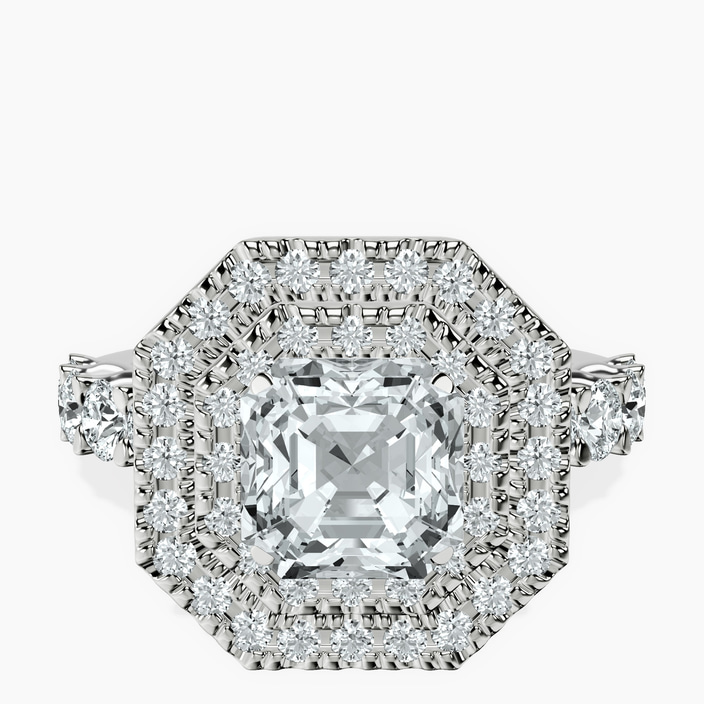 14kt White Gold Crowned Cresta Double Halo Lab Diamond Ring front image
