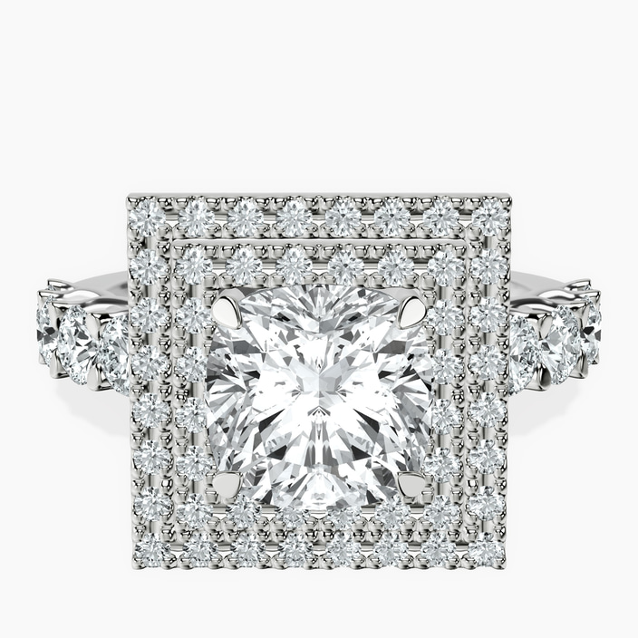 14kt White Gold Crowned Cresta Double Halo Lab Diamond Ring front image