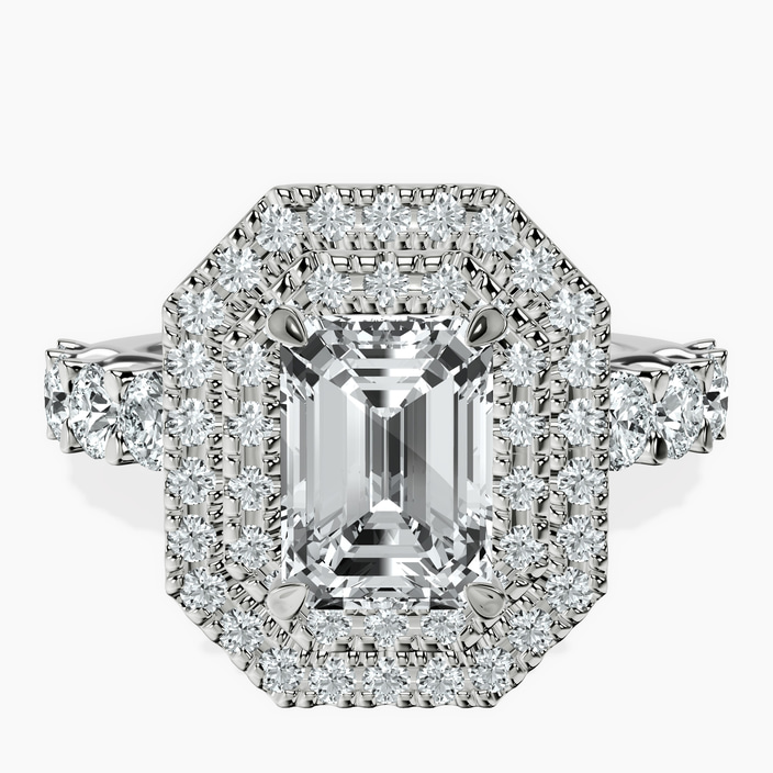 9ct White Gold Crowned Cresta Double Halo Lab Diamond Ring front image