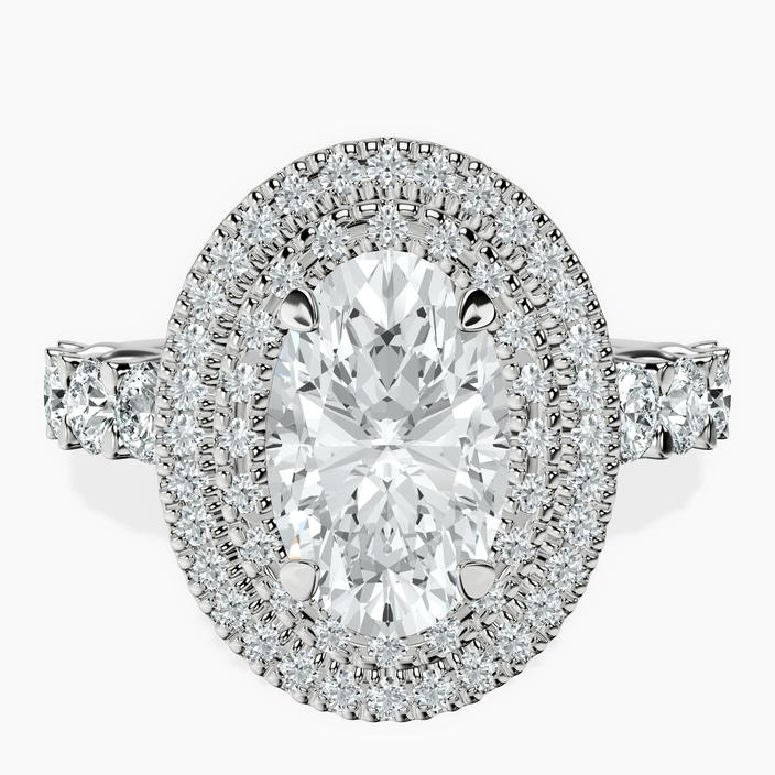 14kt White Gold Crowned Cresta Double Halo Lab Diamond Ring front image