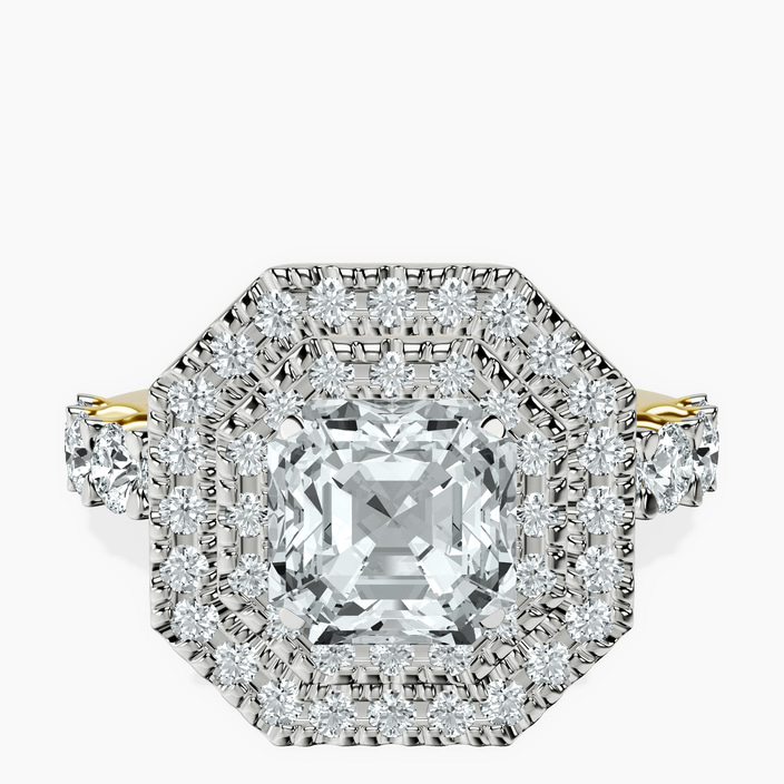 14kt Yellow Gold Crowned Cresta Double Halo Lab Diamond Ring front image