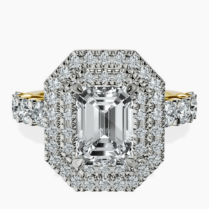 18ct Yellow Gold Crowned Cresta Double Halo Lab Diamond Ring front image
