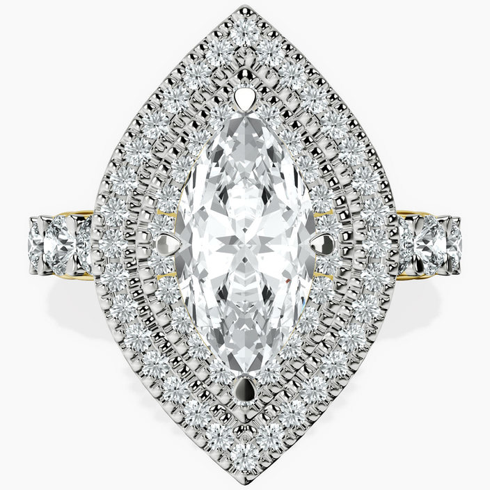 18kt Yellow Gold Crowned Cresta Double Halo Lab Diamond Ring front image