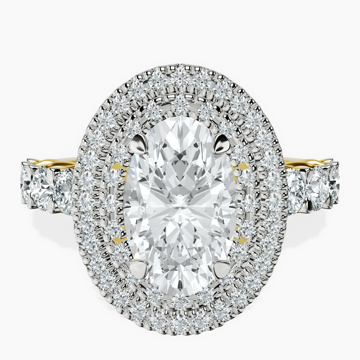 10kt Yellow Gold Crowned Cresta Double Halo Lab Diamond Ring front image
