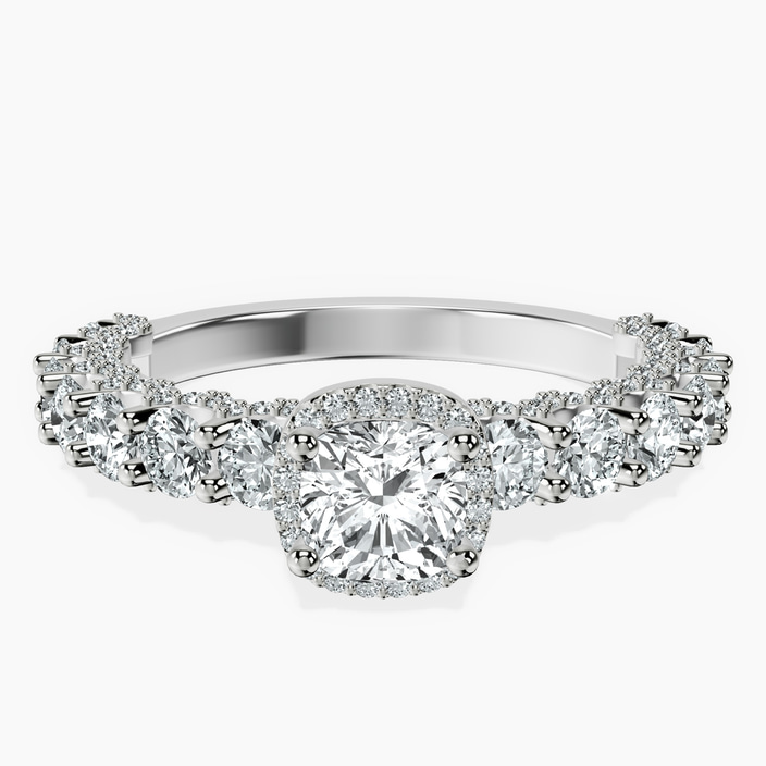 14kt White Gold Enchanté Side Stones Halo Lab Diamond Ring front image