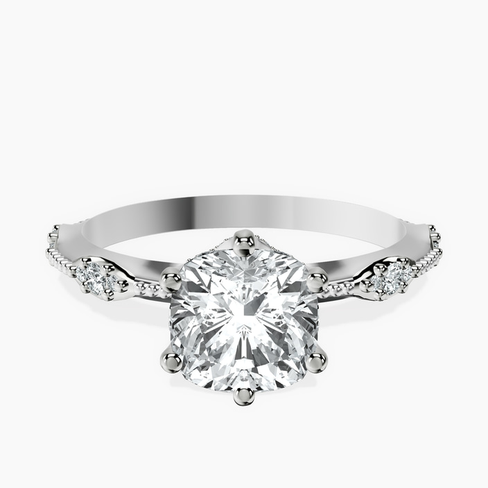 Platinum Theodora Six Prong Side Stone Lab Diamond Ring front image