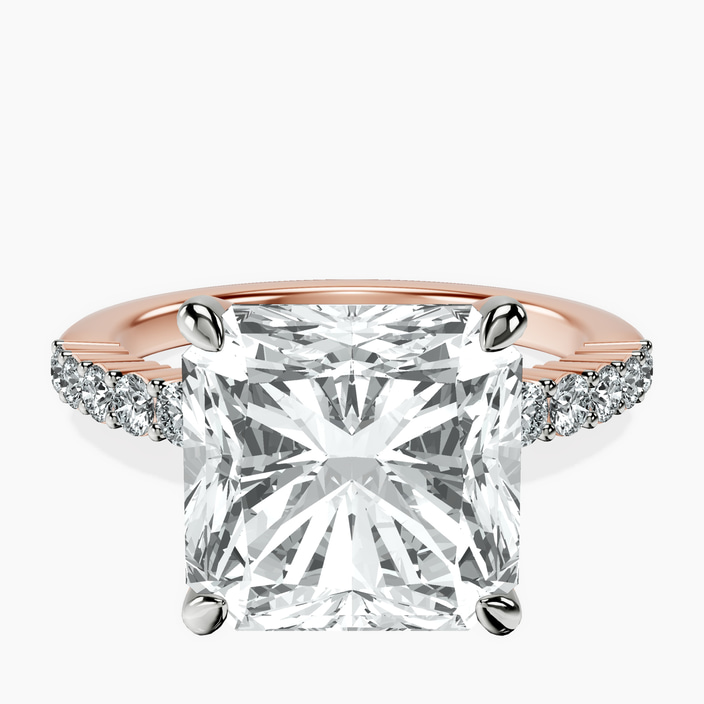 10kt Rose Gold Lottie Four Claw Side Stone Lab Diamond Ring front image