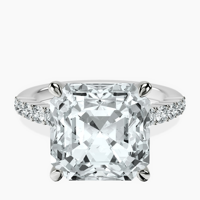 10kt White Gold Lottie Four Claw Side Stone Lab Diamond Ring front image