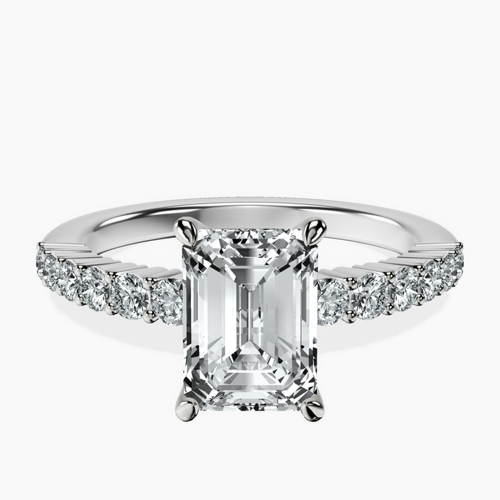 9ct White Gold Lottie Four Claw Side Stone Lab Diamond Ring front image
