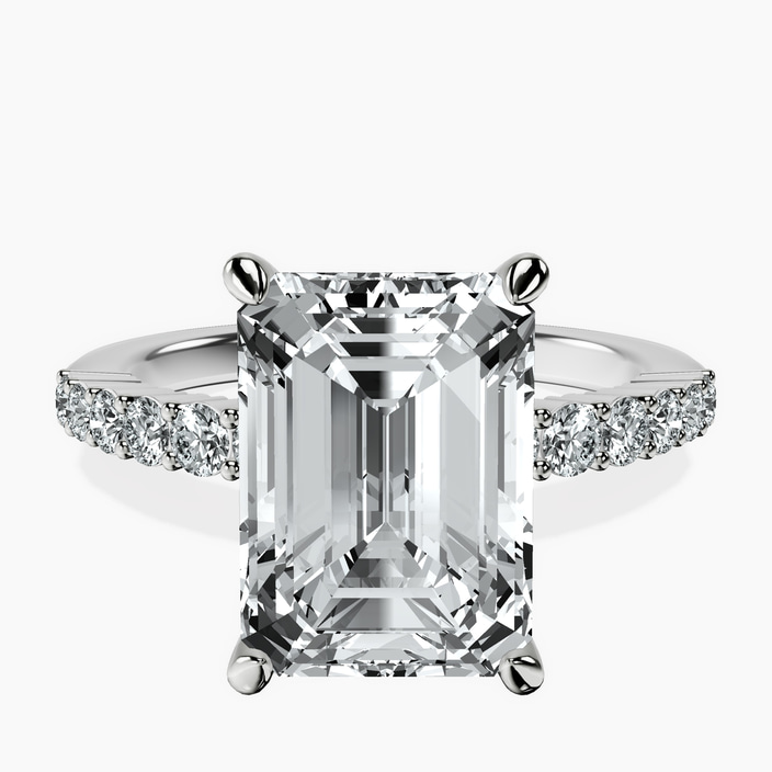 10kt White Gold Lottie Four Claw Side Stone Lab Diamond Ring front image