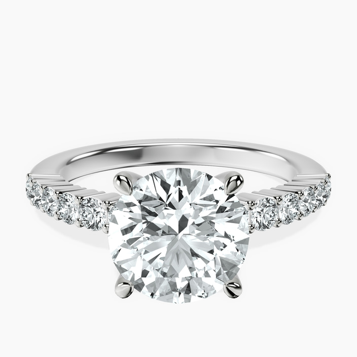 10kt White Gold Lottie Four Claw Side Stone Lab Diamond Ring front image