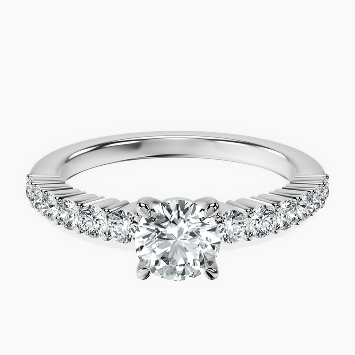 10kt White Gold Lottie Four Claw Side Stone Lab Diamond Ring front image